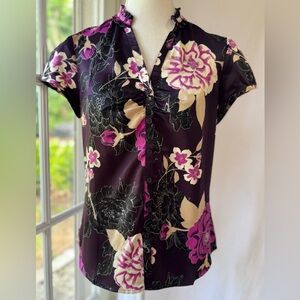 Purple Floral Button Down Blouse